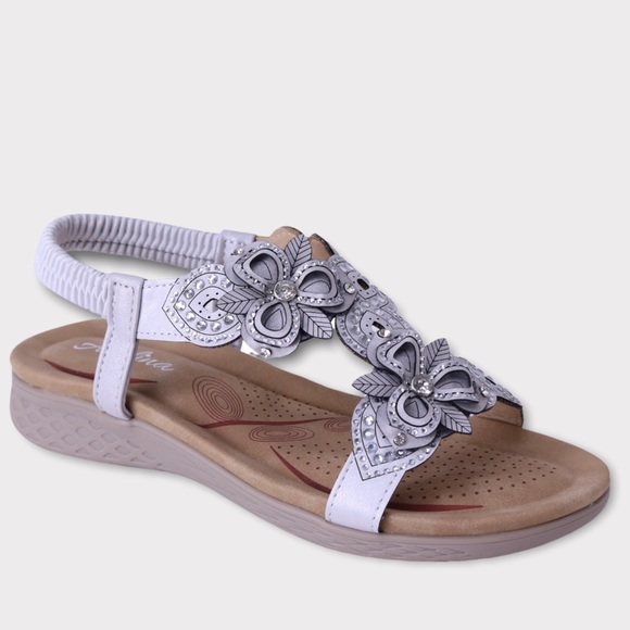 Italina Black Rosette Floral Woven Elastic Slingback Padded Slide On Sandal 11 - Picture 5 of 8